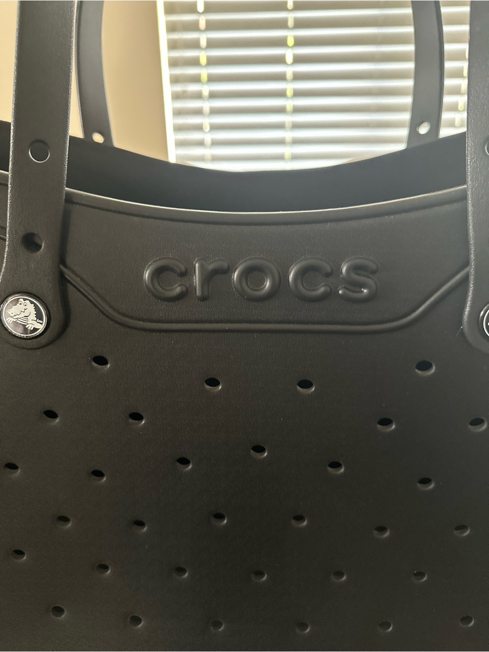 CROCS Black Perforated Large Tote Bag. 16.25 H X 21 W - Picture 3 of 4